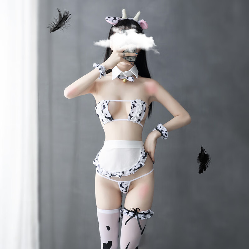 高品质俏皮可爱奶牛女仆制服诱惑呆萌性感三点式爱如如 白色 均码