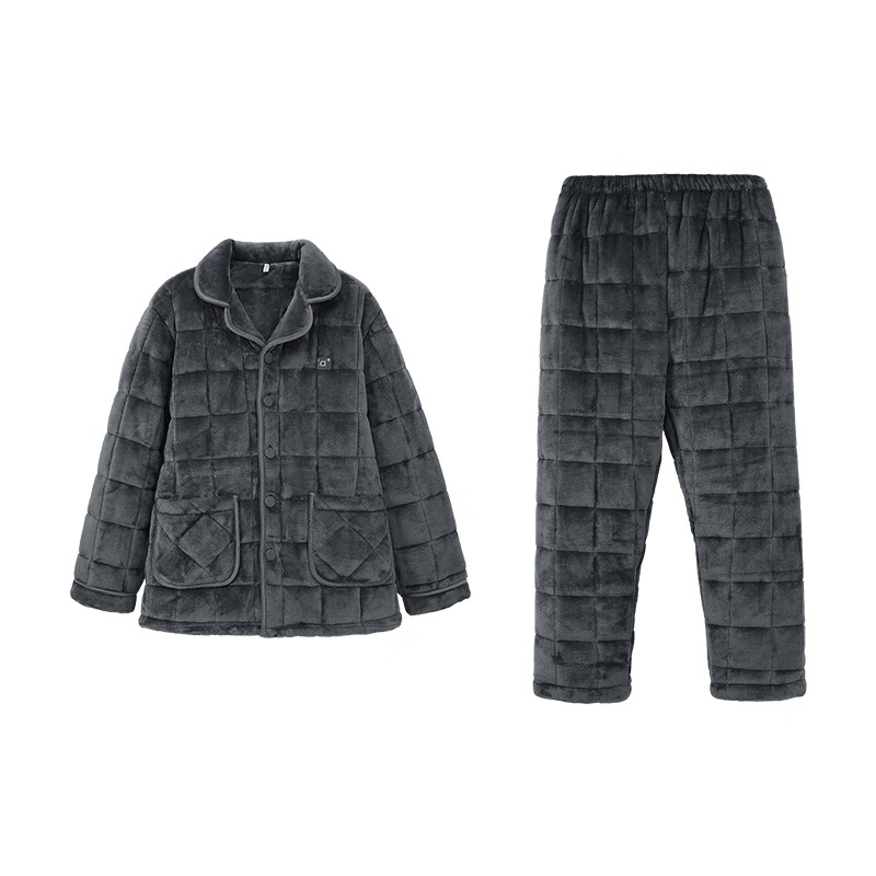 安之伴冬季情侣睡衣【三层珊瑚绒夹棉加厚 保暖防静电】休闲家居服套装 深灰(珊瑚绒锁温超柔软) XL