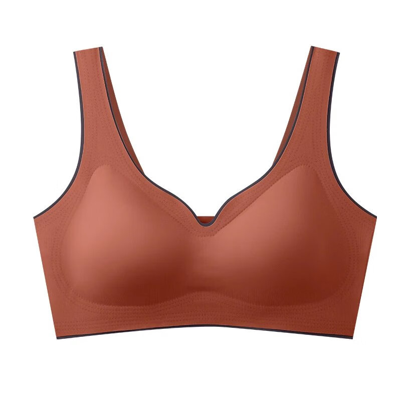 乳胶无痕运动内衣女美背无钢圈小胸聚拢收副乳背心式睡眠文胸 焦糖 XXL(140-160斤)