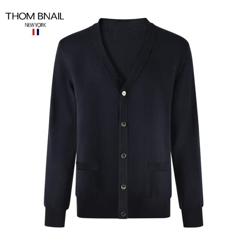thombnail TB高級(jí)感靜奢風(fēng)針織開(kāi)衫男女款春秋長(zhǎng)絨棉線衣時(shí)尚百搭毛衣外套 深藍(lán)色（針織款） L