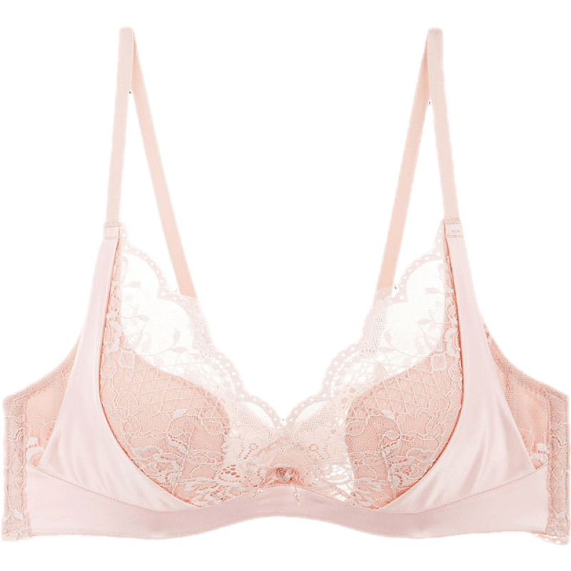 夏娃的誘惑羅密情懷組內(nèi)衣女法式軟鋼圈大胸顯小文胸夏聚攏薄款縮胸棉圍抗菌 淺粉紅色 80E