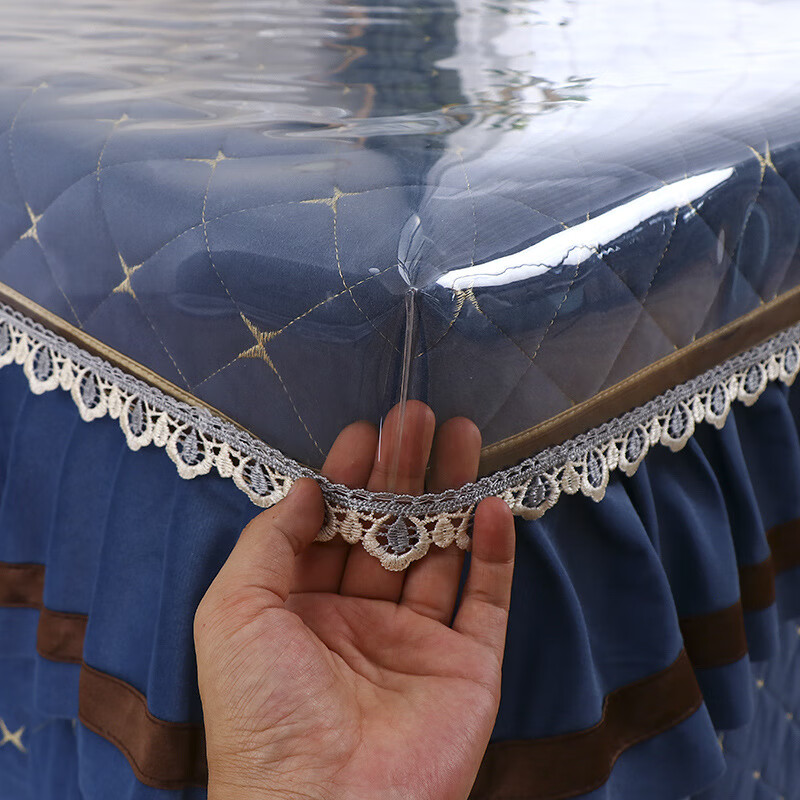 鹿婕PVC烤火罩皮套透明胶垫防水防油茶几罩桌布免洗烤火炉罩电炉套罩 0.5mm食品级透明白色双蕾丝边 80*150cm四角机器融合