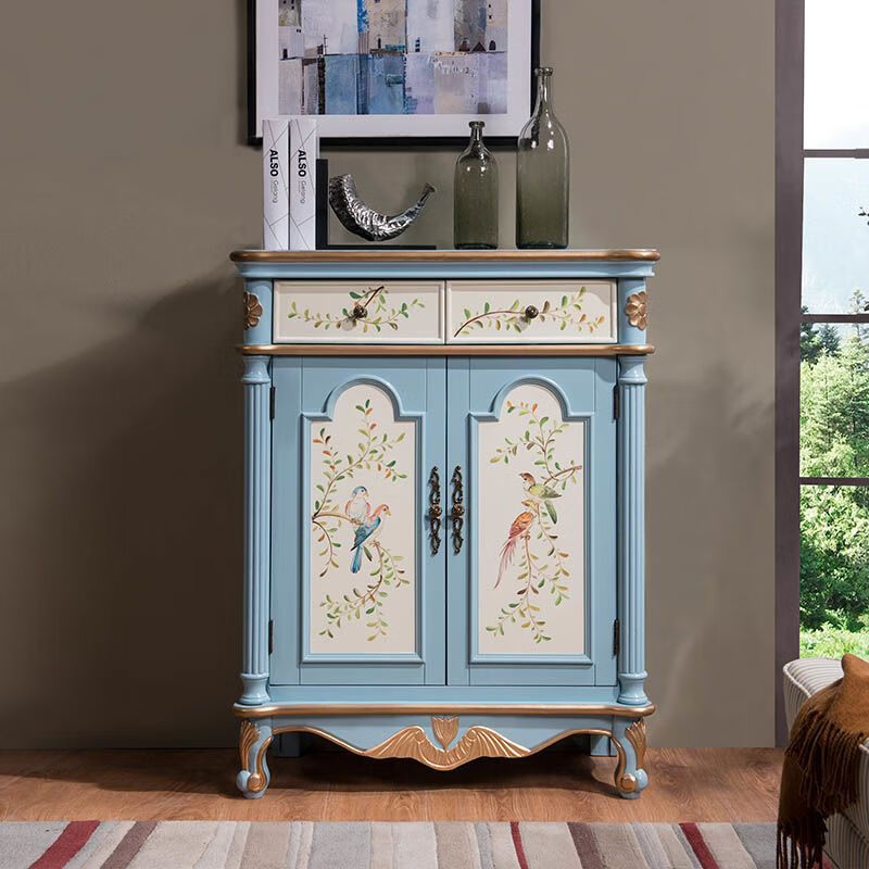 柜客厅储物对开门多层鞋柜门口家用靠墙网红 2门钻石蓝870*380*1100