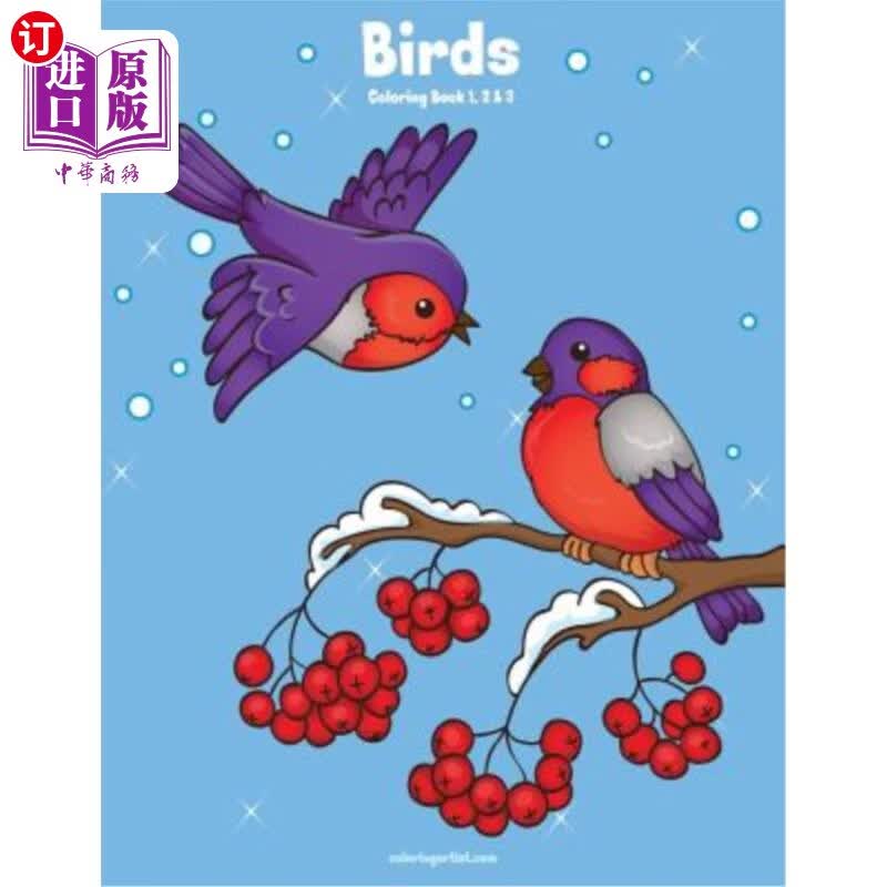 海外直订birds coloring book 1, 2 & 3 鸟类填色书1,2和3