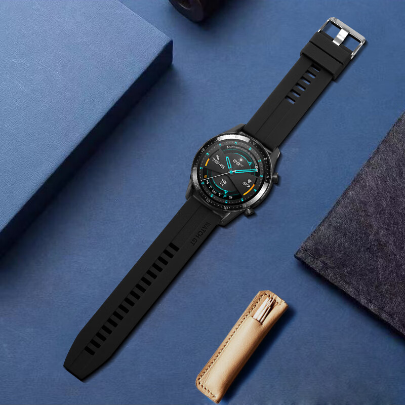 荣耀magic2表链22mm运动g 黑色硅胶款银色扣 华为watch3watch3pro22mm