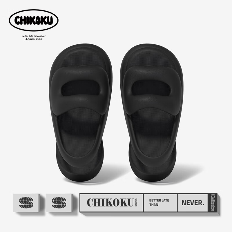 chikoku小氦紫厚底女士凉鞋夏季外穿时尚街头舒适百搭踩屎感拖鞋沙滩鞋 小钛黑 36 【适合35码】