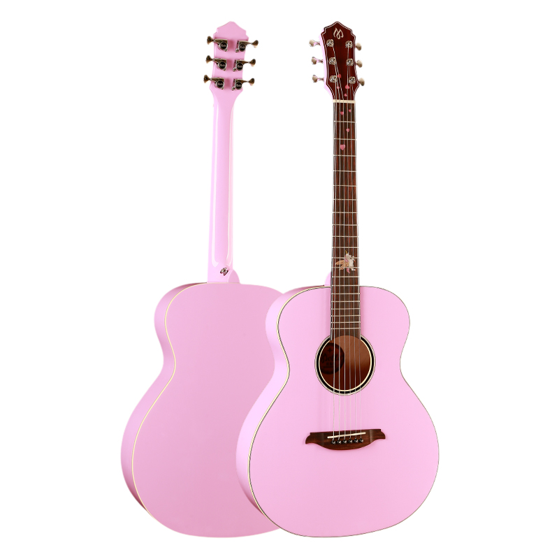 auv美罗吉他mollo独角兽民谣木jita粉色女生旅行guitar实木单板 36寸
