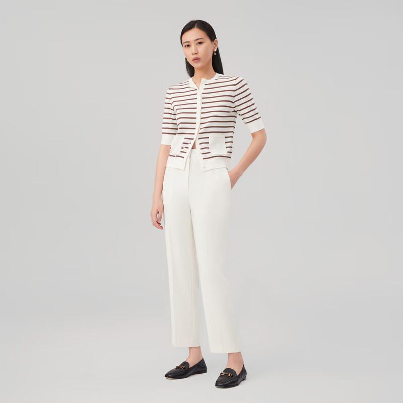 OVV2023秋冬新款女装日本进口三醋酸侧后腰松紧休闲通勤长裤 米白(净色)A4 L