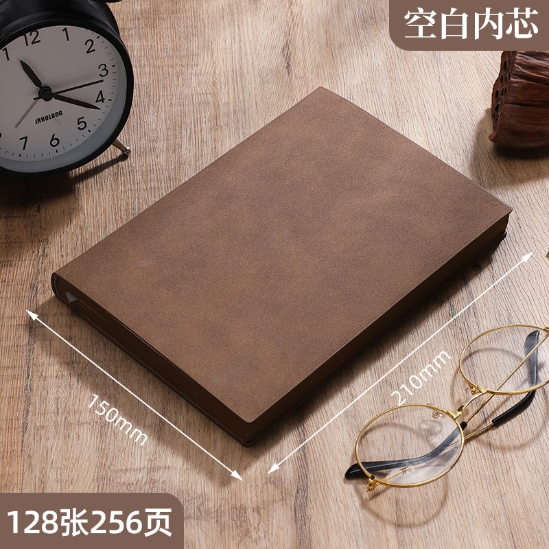 锦兔复古软皮a5羊巴皮加厚记事本笔记本文艺工作商务办公会议记录本定做企业logo定制本子文具本子 棕色空白款