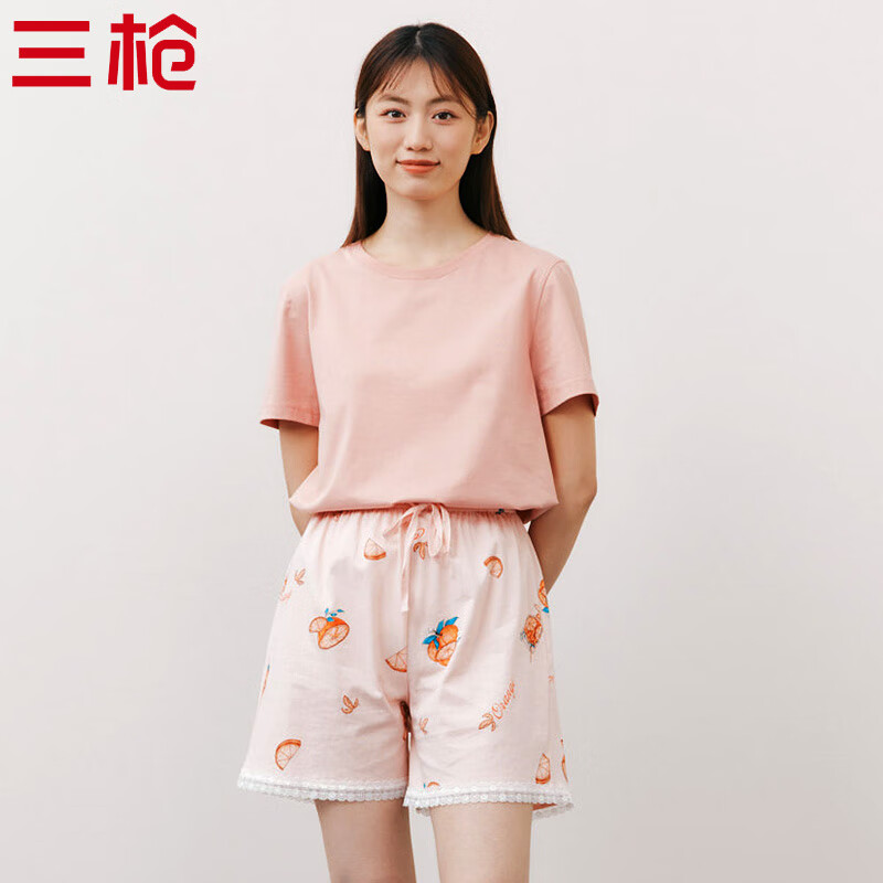 三枪家居裤春夏季全棉睡裤女士甜美风小个子可外穿薄款纯棉宽松版短裤 浅橘橙子 L (165/90) 京东折扣/优惠券