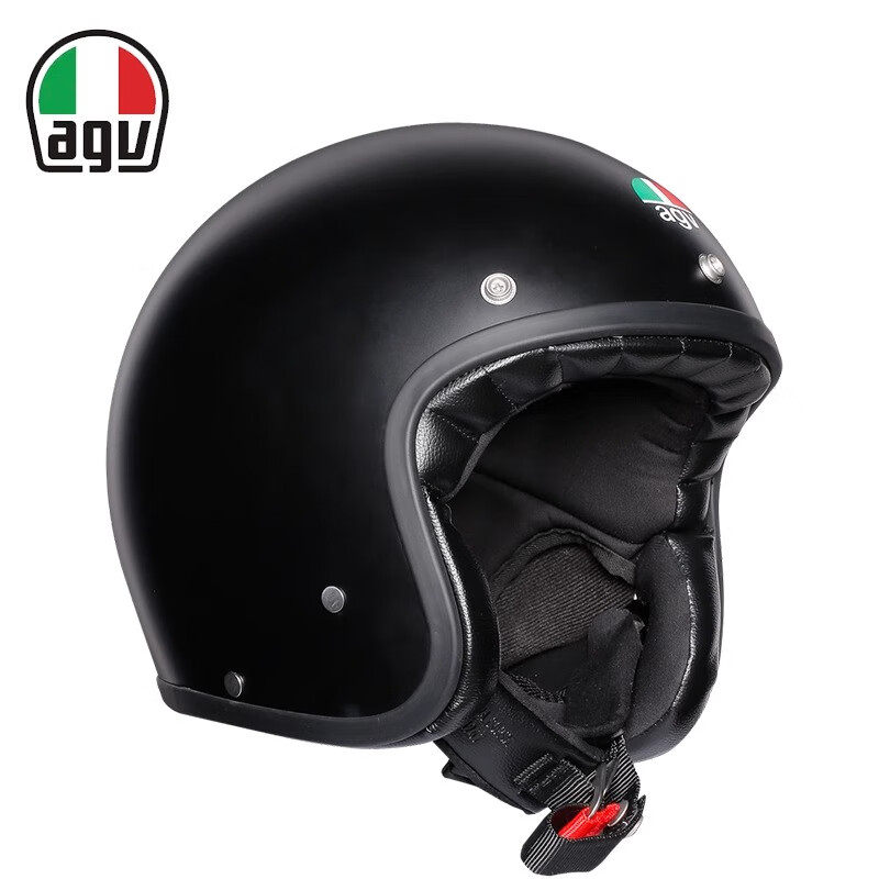 AGV摩托車頭盔男女騎行機車復古半盔玻璃纖維透風透氣鏡片騎行防曬 MATT-BLACK XL(60cm-61cm)