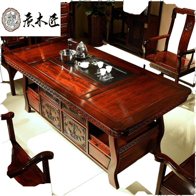 质木匠 非国标红木东非酸枝(学名:古夷苏木)实木茶桌椅组合中式实木茶几桌功夫茶桌茶台茶艺桌 1.58米茶桌单桌