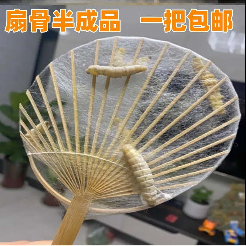呦卿蚕丝扇骨架蚕丝扇骨团扇制作蚕丝骨蚕宝宝吐丝骨半成品蚕吐丝 无