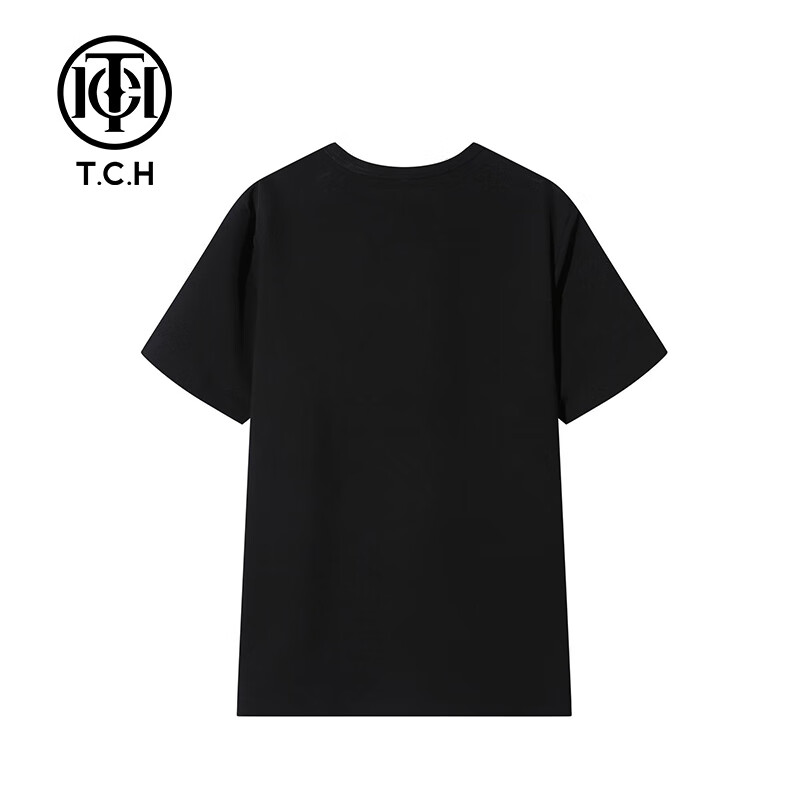 TCH真5折服饰潮牌轻奢黑色休闲秋季短袖T恤T69C108031 M
