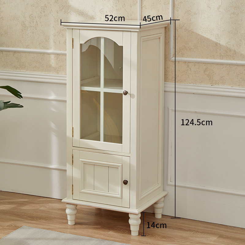 詩情木語實(shí)木美式酒柜客廳裝飾邊柜靠墻紅酒柜家用輕奢玻璃小酒柜一體靠墻 象牙白高款酒柜左開門加厚玻璃