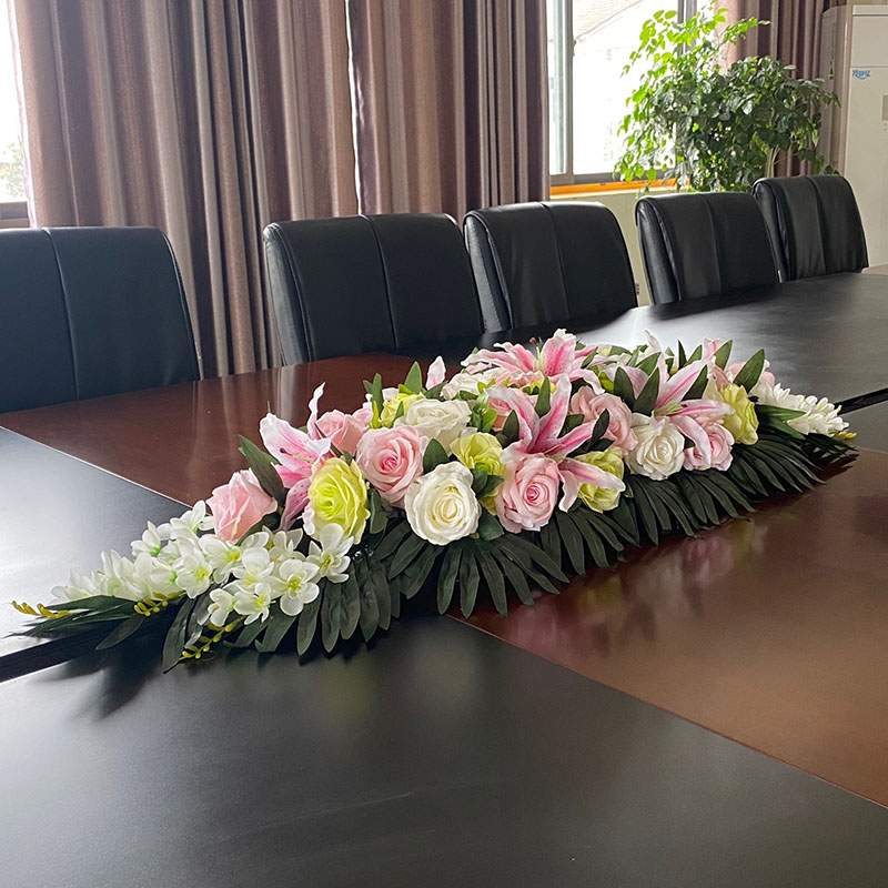 会议桌长方形摆花假花会议桌花仿真花假花商务礼仪台花塑料花办公室