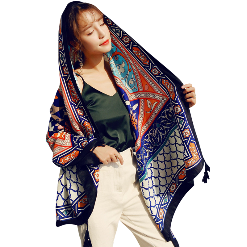 民族風(fēng)大披肩女士旅游絲巾圍巾防曬保暖秋冬季空調(diào)房外搭西藏麗江沙漠海邊紅色方形沙灘巾拍照道具 方格紅色