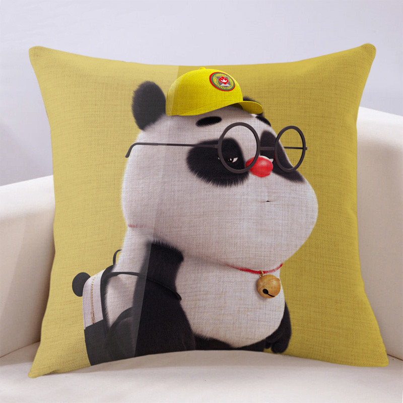 可爱抱枕熊猫班卜卡通靠垫套亚麻公仔车载办公午睡靠枕头动漫含l 1号 