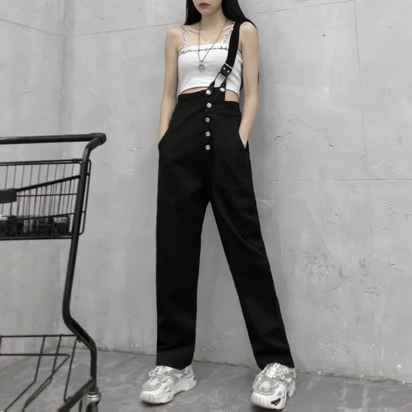 罗蒙（ROMON）春秋2023新款粉色牛仔背带裤女韩版宽松小个子减龄高腰直筒连体裤 单肩黑 XS使用感如何?