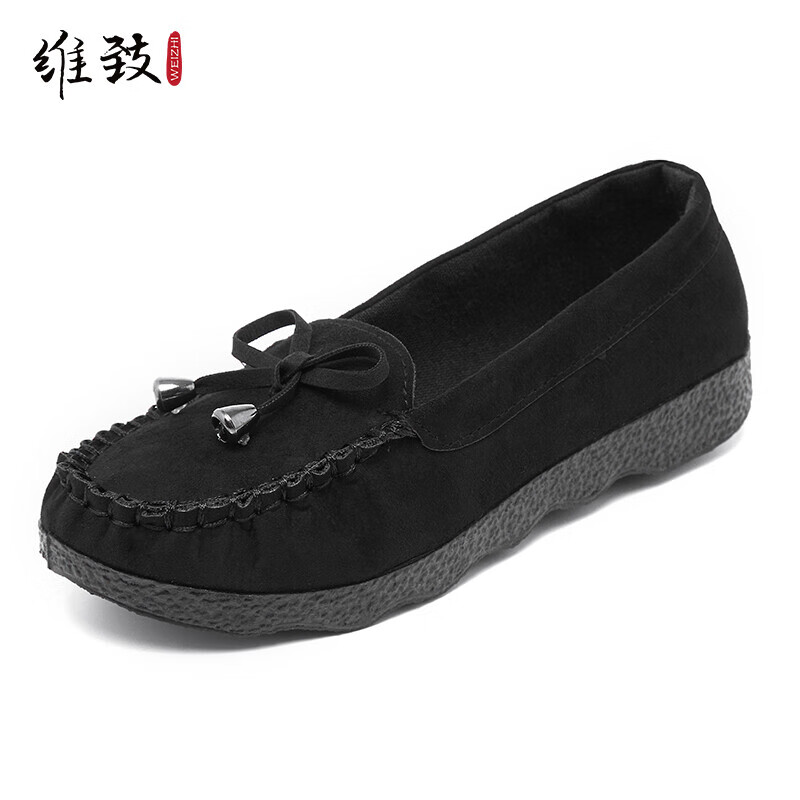 维致 老北京布鞋女鞋豆豆鞋平底蝴蝶结单鞋百搭黑色工作鞋女休闲鞋妈妈鞋 WZ1020 39怎么样,好用不?