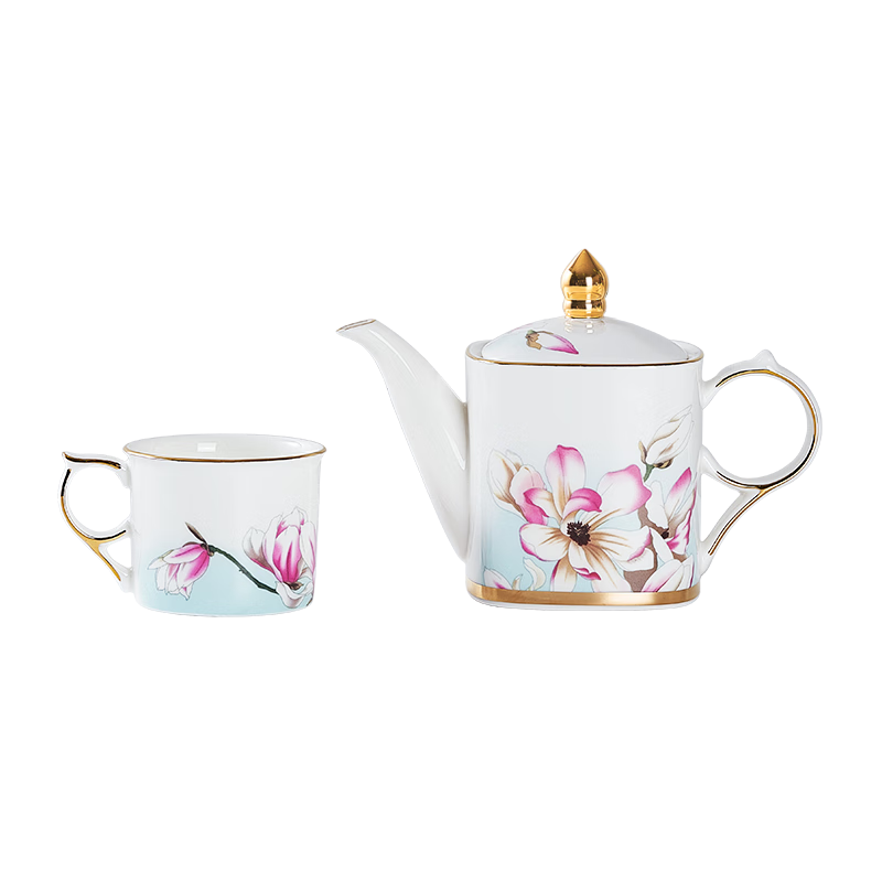 華光國瓷 骨瓷茶具套裝 描金茶壺茶杯 辦公家用喬遷搬家禮 玉蘭花開(kāi) 玉蘭花開(kāi)5頭【一壺四杯】