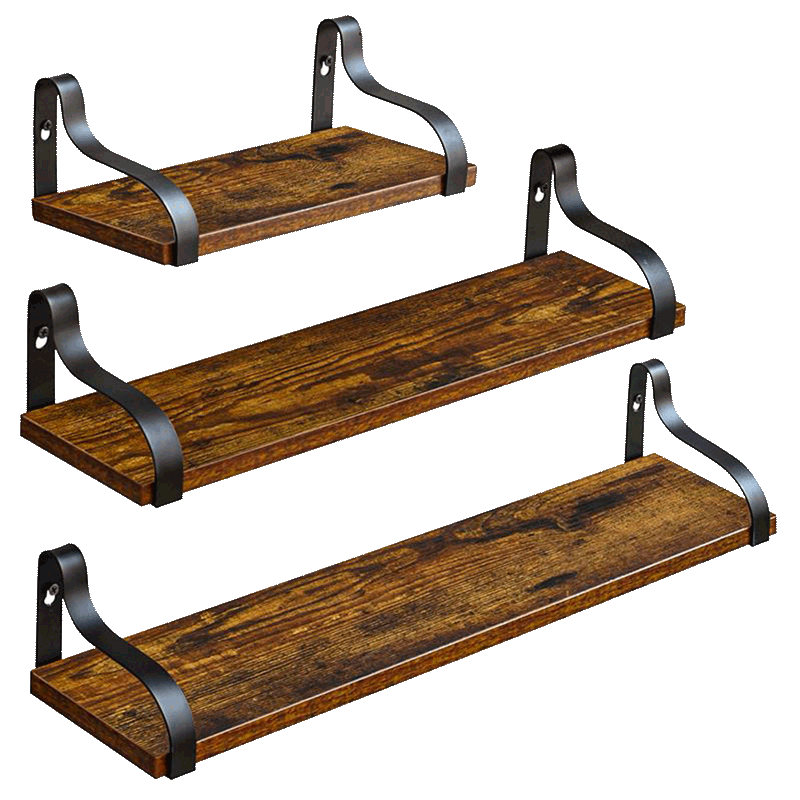 爱必居 铁艺隔板墙上置物架 墙面书架客厅卧室壁挂收纳架电视墙装饰架子 铁木壁架扁铁R形复古色