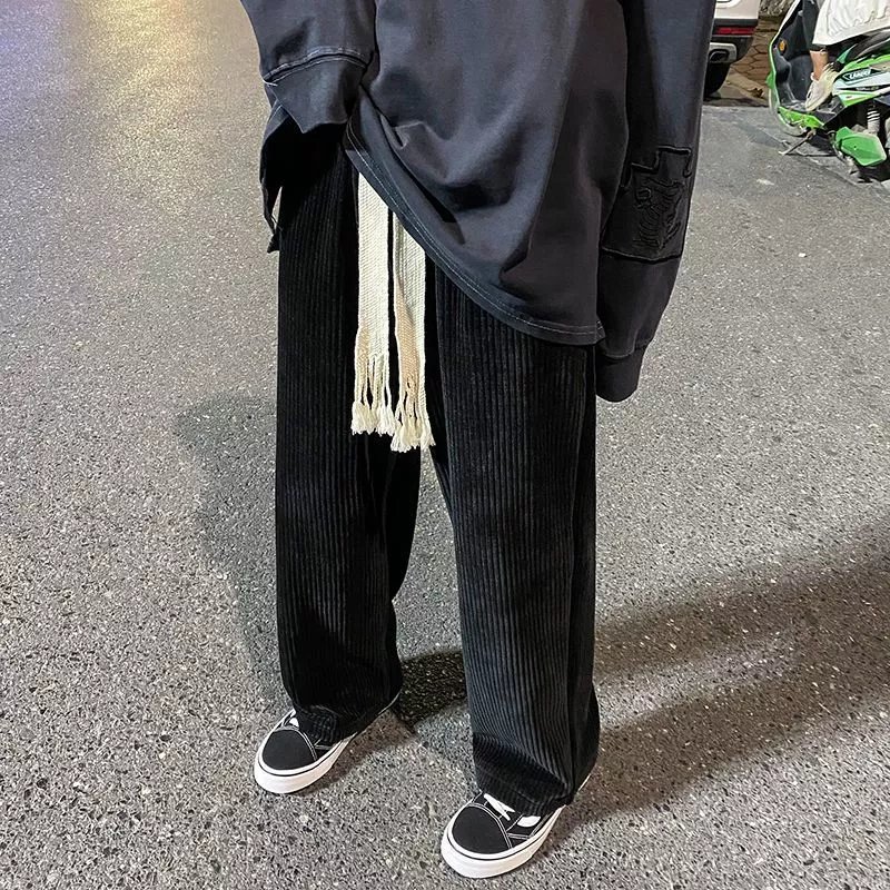 pzhk加绒垂坠感灯芯绒裤子男男冬季拖地长裤hiphop百搭宽松直筒休闲