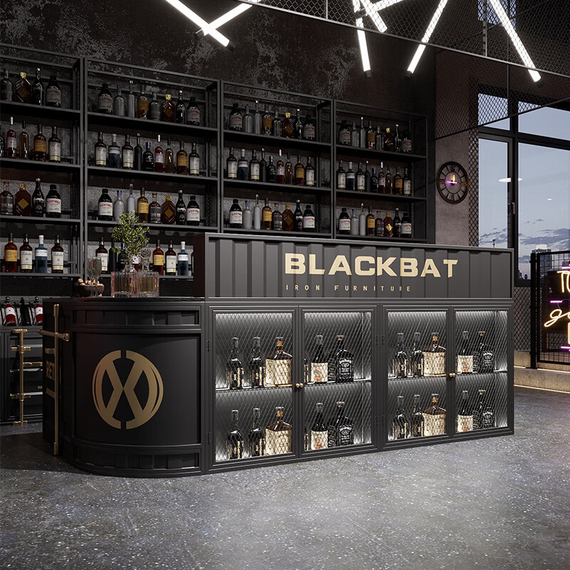 百圣牛酒吧ktv吧台潮流工业风复古创意店铺奶茶店接待台前台收银台 正