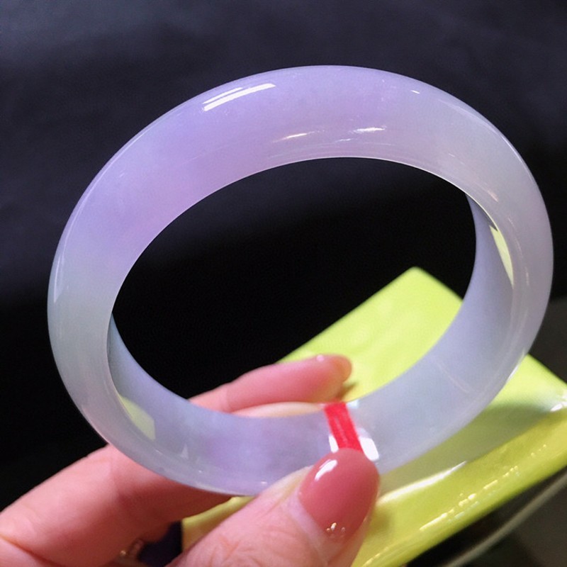 岚珊翡翠手镯女a货紫罗兰手镯冰种糯种贵妃镯玉镯带证书 51-52mm