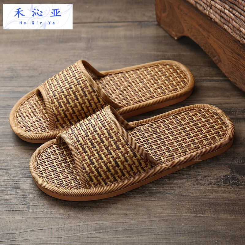 禾沁亞竹扡托鞋靜音家用藤編涼拖鞋居家夏季草編地板軟底防滑男女士扦鞋 黃(藤草) 35-36(適合34-3腳穿)