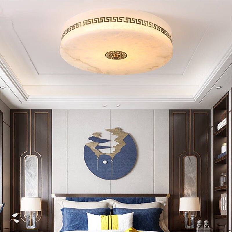 全铜吸顶灯云石吸顶灯高端精致卧室书房餐厅灯过道阳 直径400mm圆形