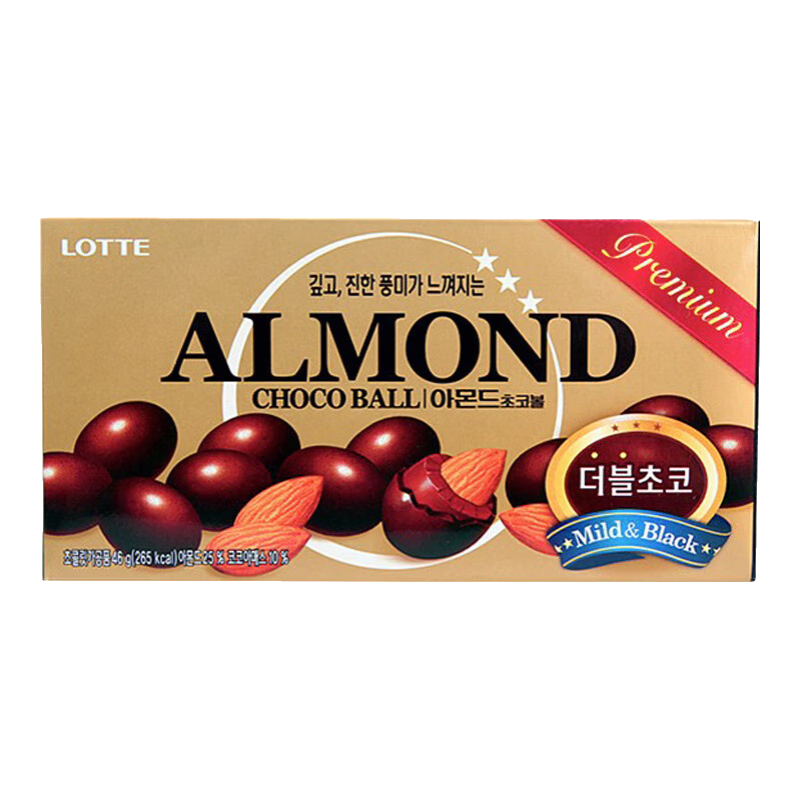 樂天韓國(guó)進(jìn)口LOTTE樂天扁桃仁巧克力豆杏仁糖果辦公室休閑食品小零食 扁桃仁巧克力豆46g*2盒