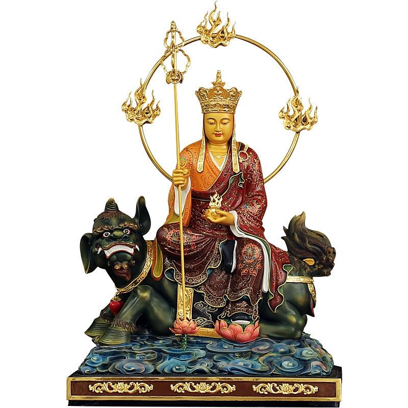 铜彩绘95厘米地藏王佛像供奉家用地藏王菩萨坐谛听地藏摆件禄协 彩绘