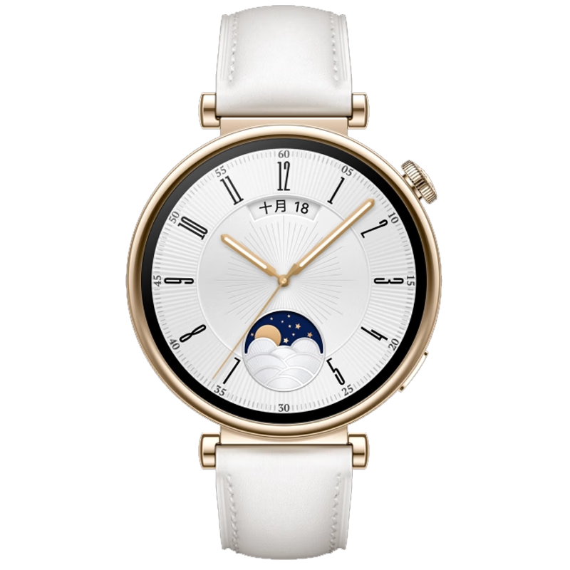 华为(HUAWEI)【女神走心实用礼】手表watch GT4女士款智能运动蓝牙电话手表心脏血氧生理周期睡眠监测支付 凝霜白-皮表带41MM【甄选金色钢表带+精美表盘】