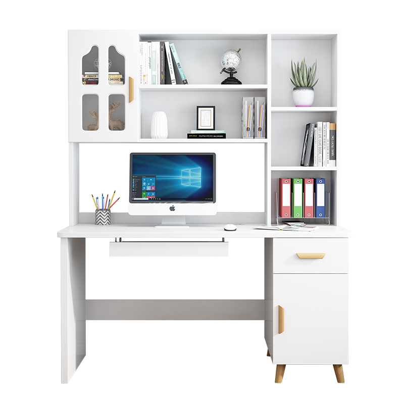 沐瑾宁 北欧书桌书架组合家用学生电脑桌书柜书桌一体桌卧室学习书桌写字桌 原木色120(柜子右)