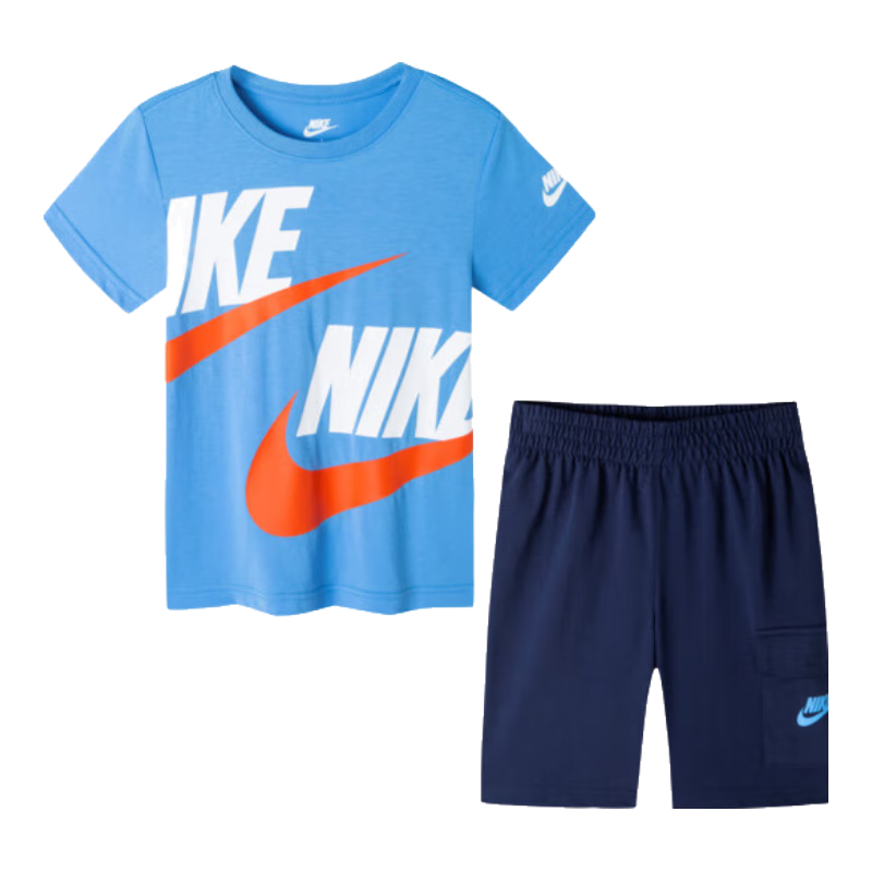 NIKE 耐克童裝夏季短袖+短褲2件套2025年夏季新款兒童休閑運動套裝