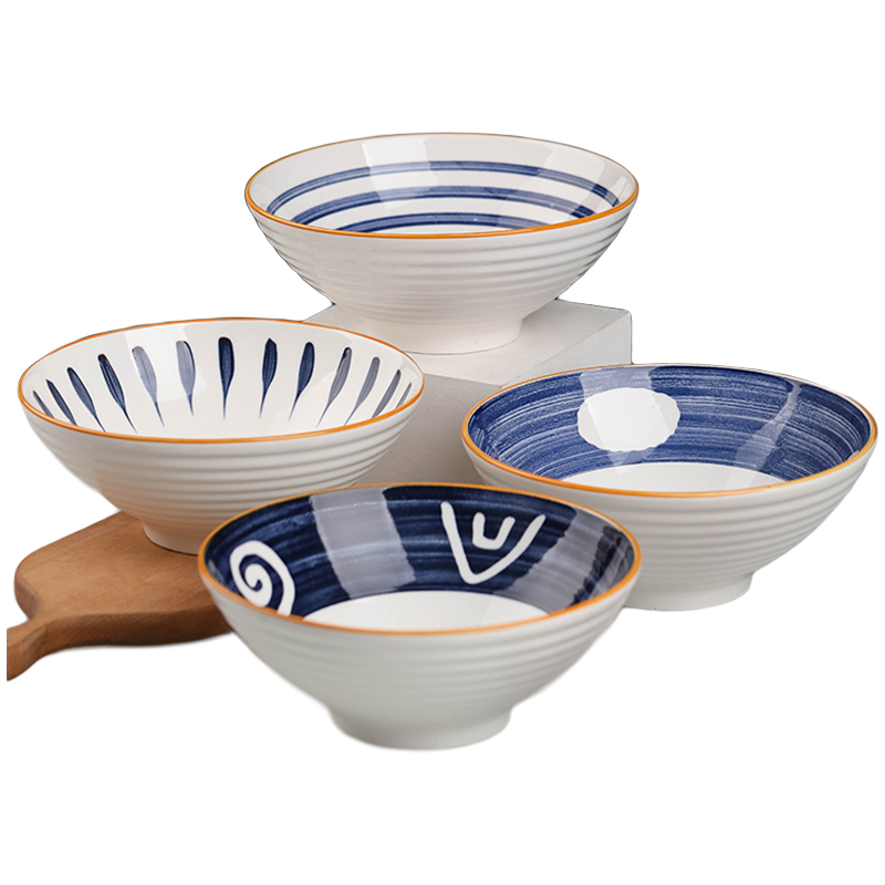 日式拉面碗创意防摔米饭碗吃面碗简约餐具隔热大号汤碗面碗四色混搭17