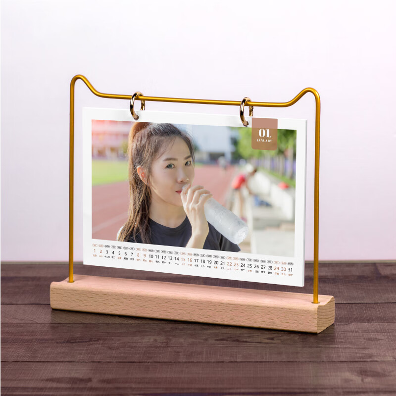 光阴日记 2024年历定制铁艺木质台历照片相册日历 四色印刷 横版单面