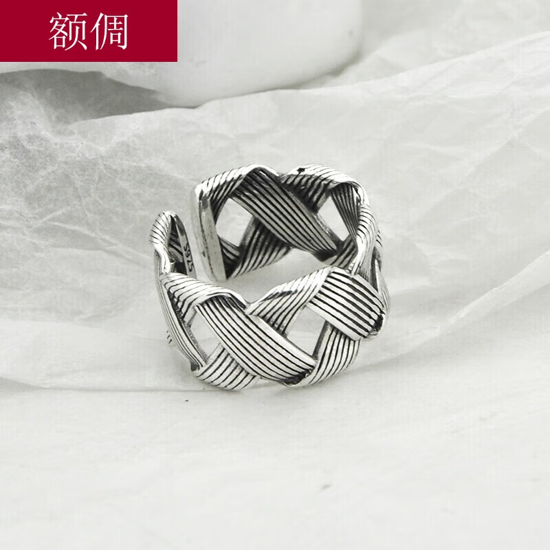 额倜韩国冬季银缠绕戒指女 复古个性S925银大方戒指 戒指 开口可调节