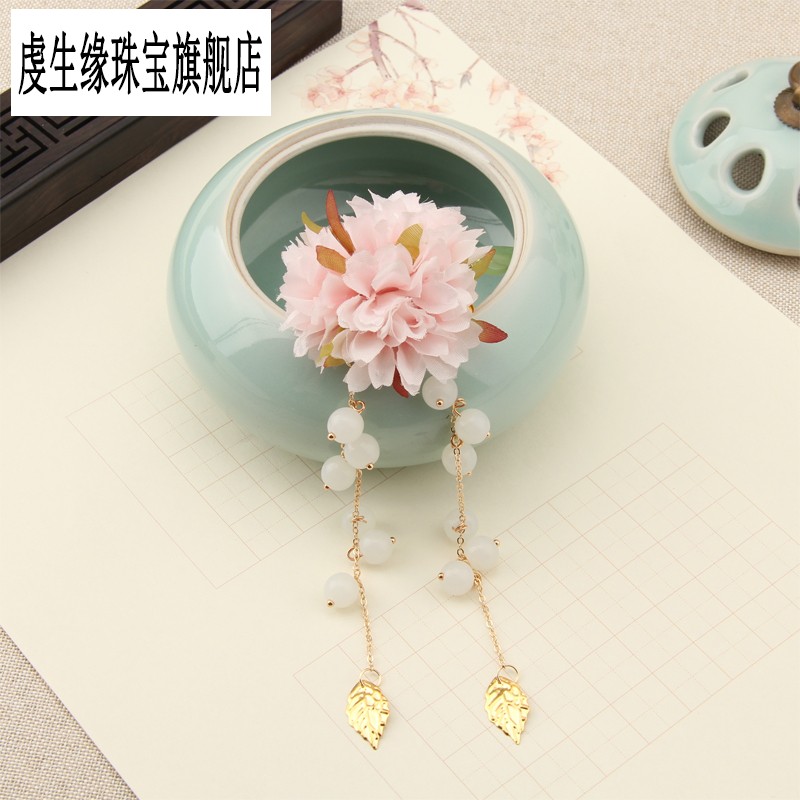 杏花雨古风绢花发簪发夹步摇diy手工制作古装汉服清新少女流苏仙 杏花