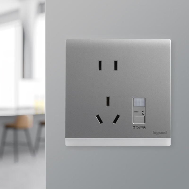 罗格朗 开关插座面板简悦深砂银多孔家用五孔86型暗装5孔墙壁电源电脑插 感应地脚灯带五孔插座