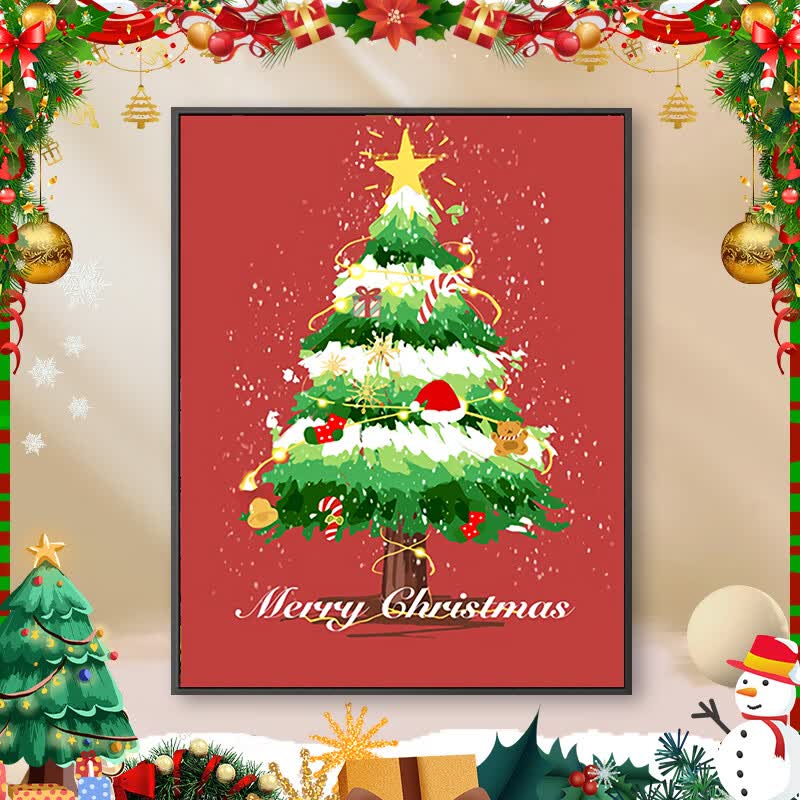 小礼品手绘填色涂色装饰画diy材料包 圣诞树1彩盒【画板 颜料 画笔】