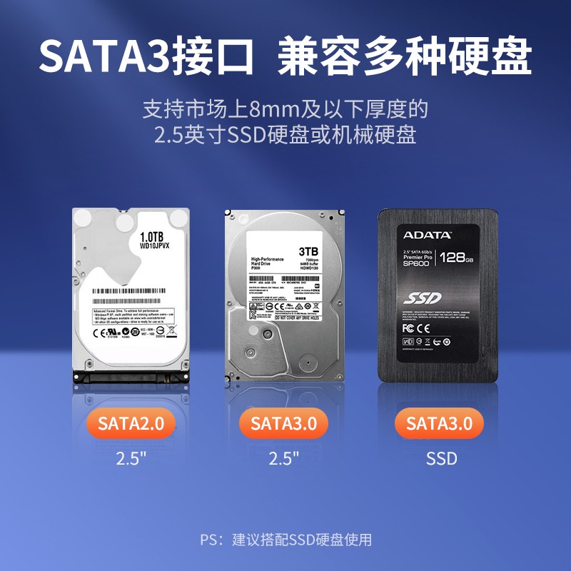 绿联笔记本硬盘托架 9.5mm SATA 2.5英寸SSD支架可以连手机不？