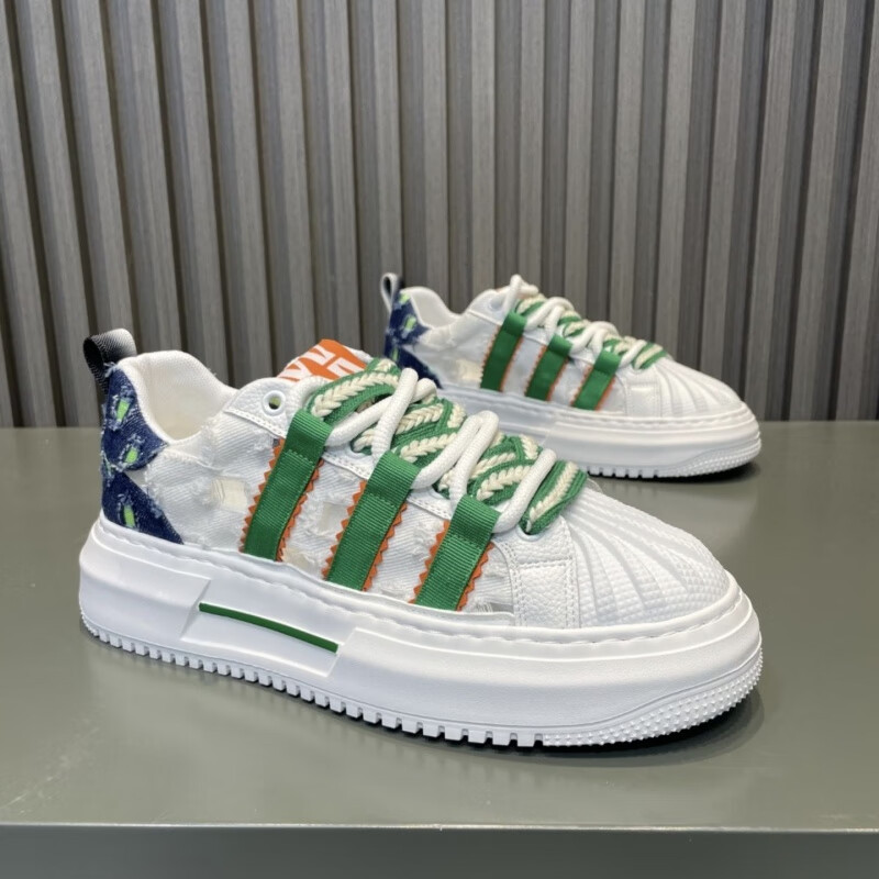 nk三叶草潮男鞋2024春季新款破洞网面舒适透气网红休闲鞋 白绿 39