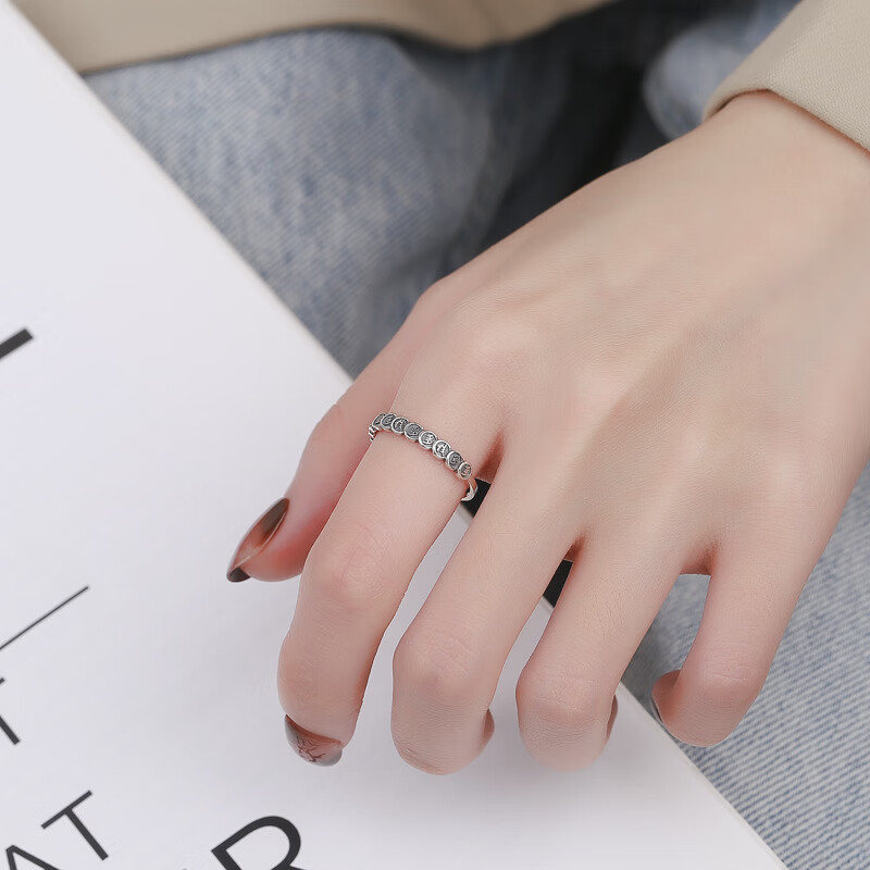 芙蕖s925银钱多多发财麻将戒指女 复古做旧ins潮流十三幺创意食指戒