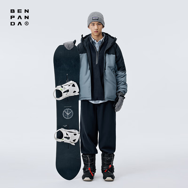 熊猫·本（ben.panda）日系百搭秋冬保暖连帽羽绒服工装加厚休闲外套情侣 黑蓝色 XL