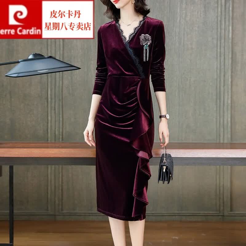 皮尔卡丹（pierre cardin）喜妈妈婚礼服年轻款高端大气婚宴装冬季男方喜服女方结高贵年轻 酒红色 8977款 M高性价比高么？