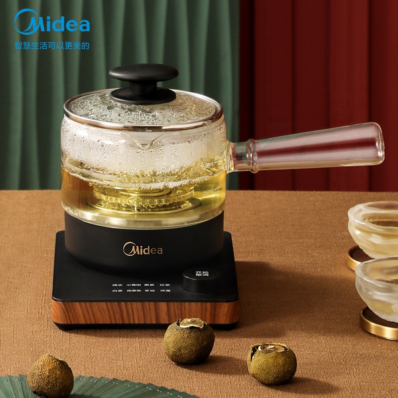 美的midea 养生壶 煮茶器煮茶壶 电水壶热水壶迷你玻璃智能中式风格花