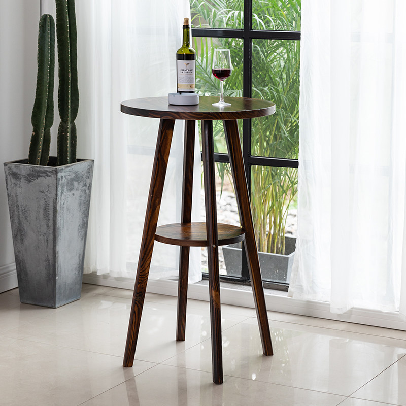 简约实木吧台桌小型圆吧台阳台靠窗酒吧桌椅美式商用小高台桌家用高脚