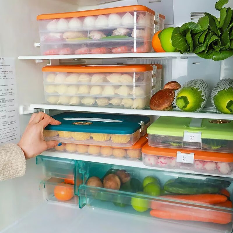 饺子盒专用冻饺子盒冰箱收纳盒家用大容量速冻混沌冷冻保鲜盒多层 PP材质-可冷冻【橙色】 四层一盖【装240个饺子】手提计